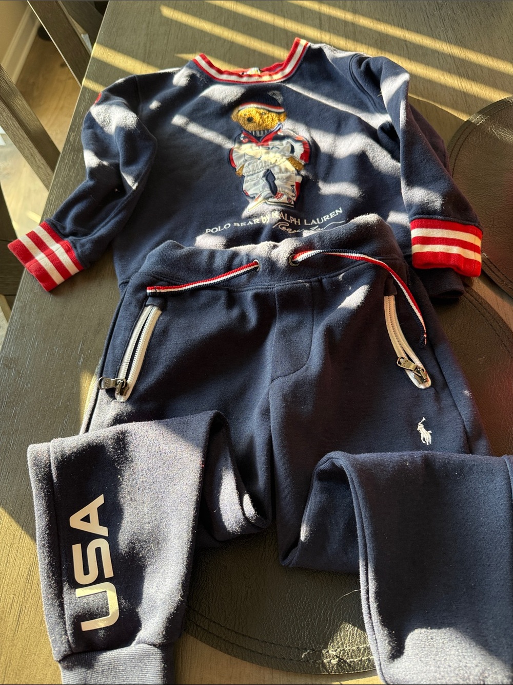 Polo by Ralph Lauren Navy Bear Sweatshirt & Joggers Set with Red Trim